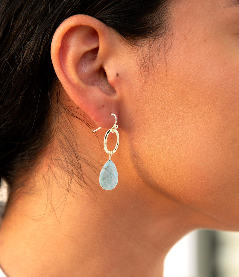 Pretty Drops of Blue Amazonite Golden Drop Earrings - Barse Jewelry