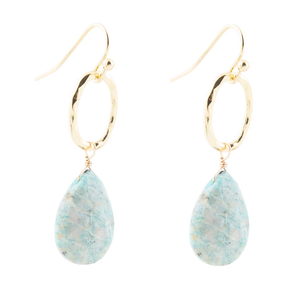 Pretty Drops of Blue Amazonite Golden Drop Earrings - Barse Jewelry