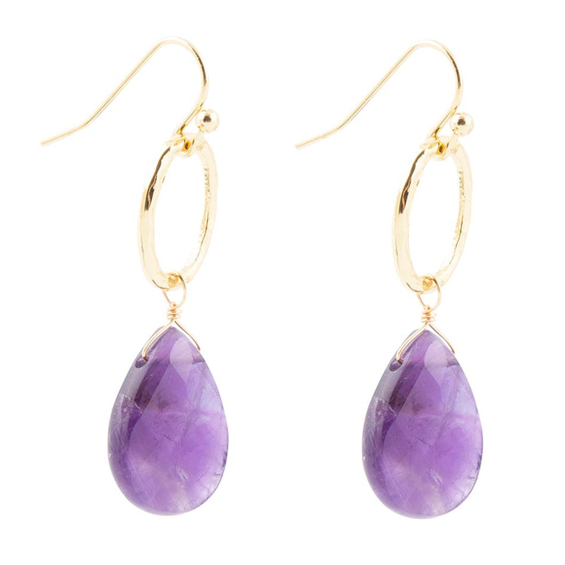 Pretty Drops of Purple Amethyst Golden Drop Earrings - Barse Jewelry