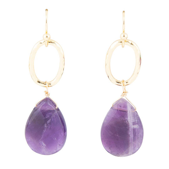 Pretty Drops of Purple Amethyst Golden Drop Earrings