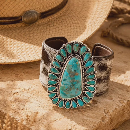 High Plains Blue Turquoise Cowhide Silver Cuff Bracelet