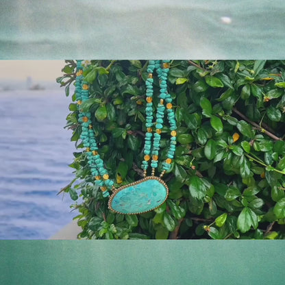 Refined Blue Turquoise Golden Statement Necklace