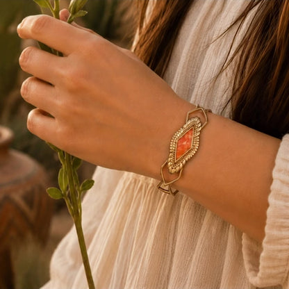 Sunset Sky Orange Spiny Oister Golden Cuff Bracelet