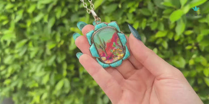 Scenic Sedona Desert Blue Turquoise Golden Pendant Necklace