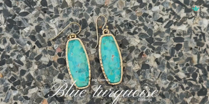 Odyssey Long Blue Turquoise and Golden Statement Earrings
