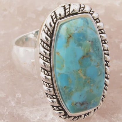 Forged Sky Blue Turquoise Roped Silver Statement Ring