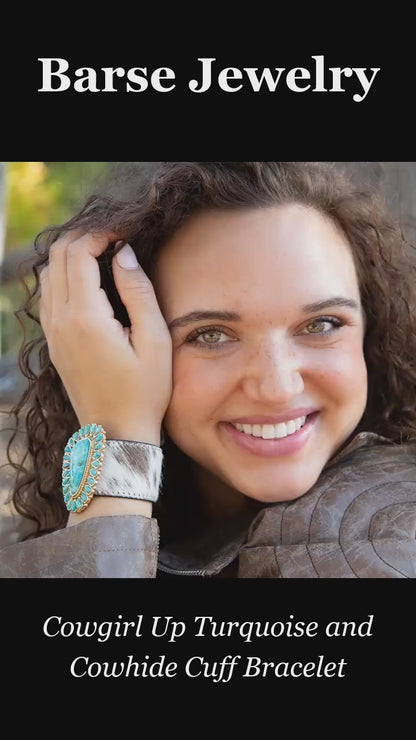 Cowgirl Up Turquoise and Cowhide Cuff Bracelet