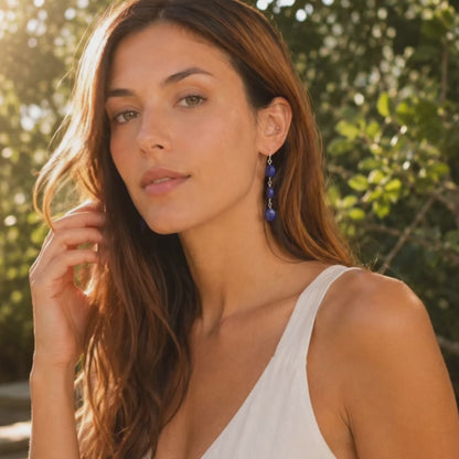 Azure Blue Lapis and Silver Drop Earrings