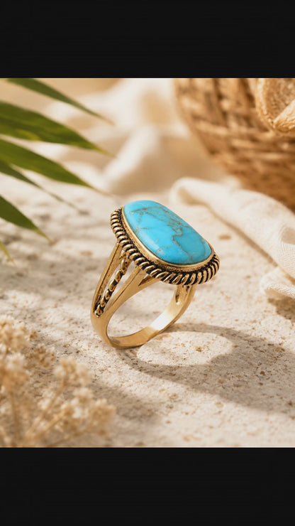 Roped Blue Turquoise Golden Ring