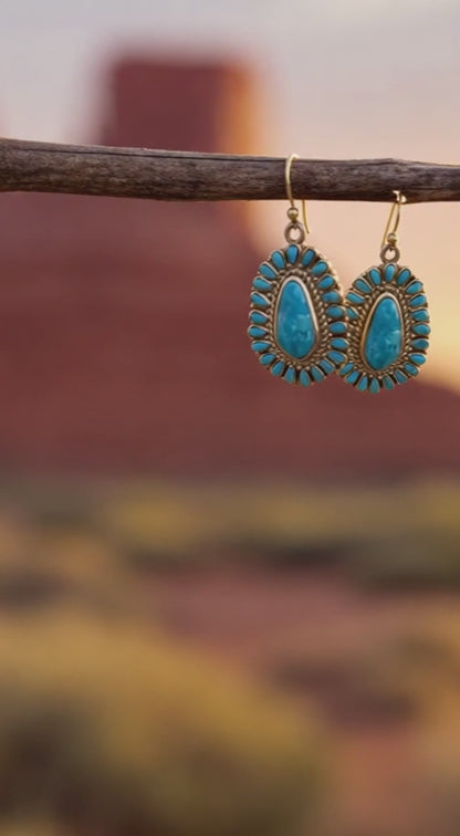 Sedona Blue Turquoise Golden Drop Earrings