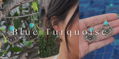 Blue Turquoise Flourish Golden Drop Earrings