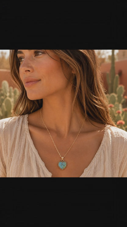 Turquoise Heart Pendant and Bronze Necklace