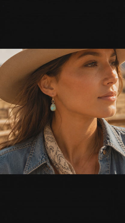 Dreamy Drop Blue Turquoise and Golden Earrings