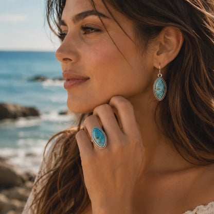 Boulder Blue Turquoise Silver Roped Drop Earrings