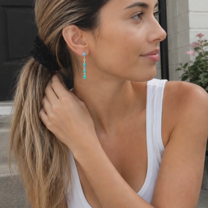 Big Sky Blue Turquoise Silver Post Drop Earrings