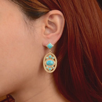 Desert Legacy Blue Turquoise Golden Statement Drop Earrings