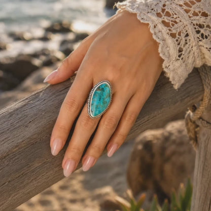 Boulder Blue Turquoise Silver Roped Statement Ring