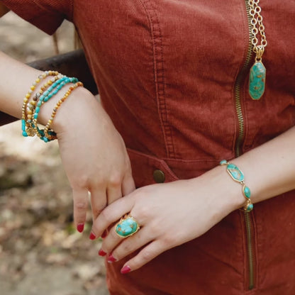 Dolce Blue Teal Turquoise Matrix and Golden Ring