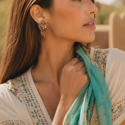 Heart of the West Orange Coral Golden Heart Clip Earrings