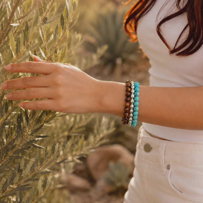 Desert Horizon Blue Turquoise and Tiger's Eye Silver Bracelet Set