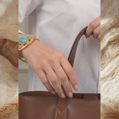 Desert Legacy Blue Turquoise Golden Statement Cuff Bracelet