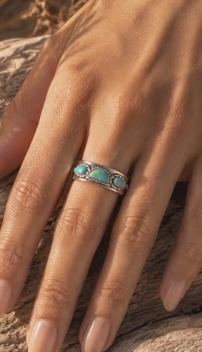 Triple Stone Simplicity Blue Turquoise and Silver Ring