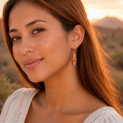 Sunset Sky Orange Spiny Oister Golden Drop Earrings