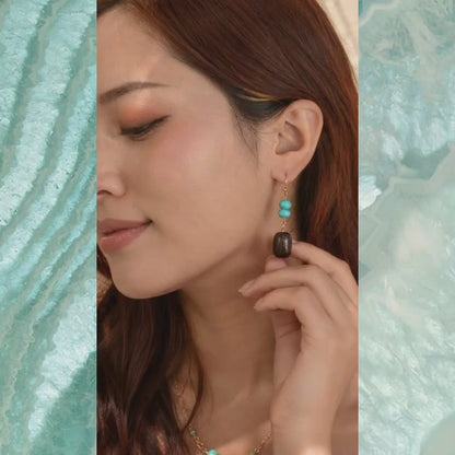 Desert Horizon Turquoise and Brown Agate Golden Drop Earrings