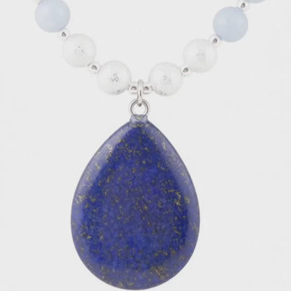 Denim Blue Angelite and Lapis Pendant Silver Necklace