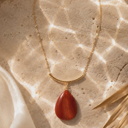 Red Jasper Drop Golden Bar Necklace