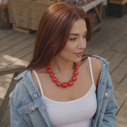 Sunset Orange Coral Golden Statement Necklace