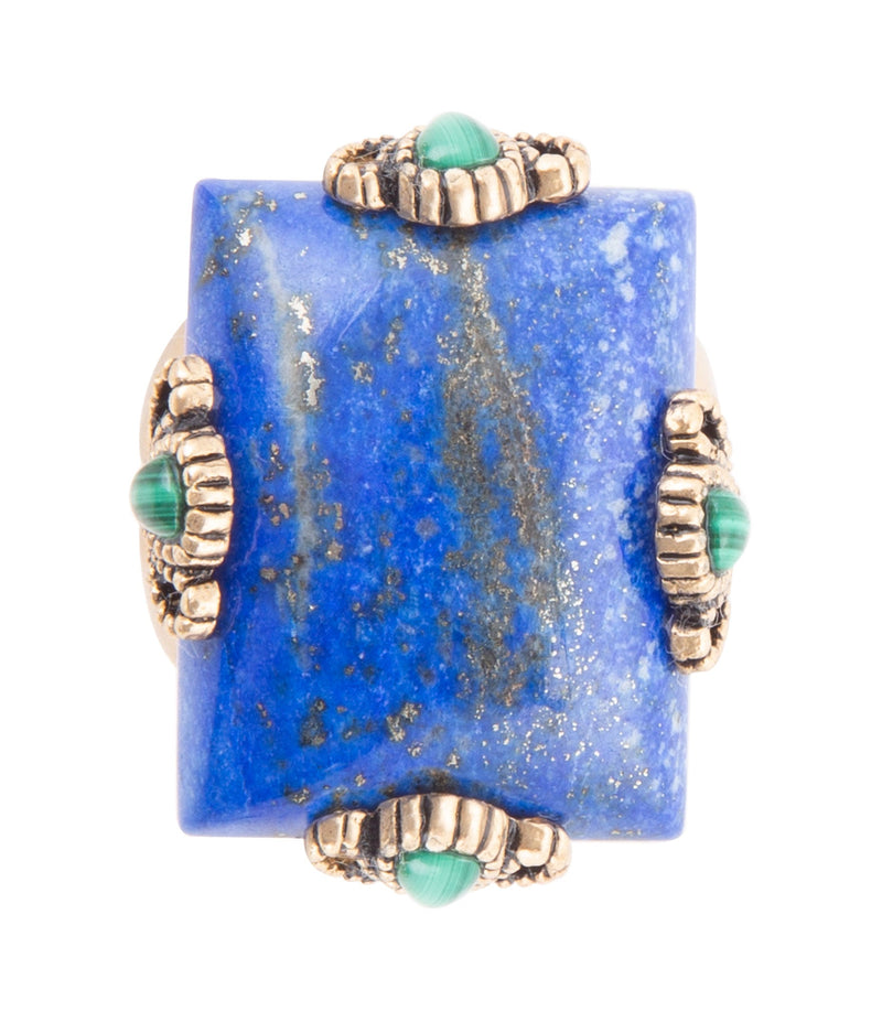Prismatic Blue Lapis and Malachite Golden Ring - Barse Jewelry