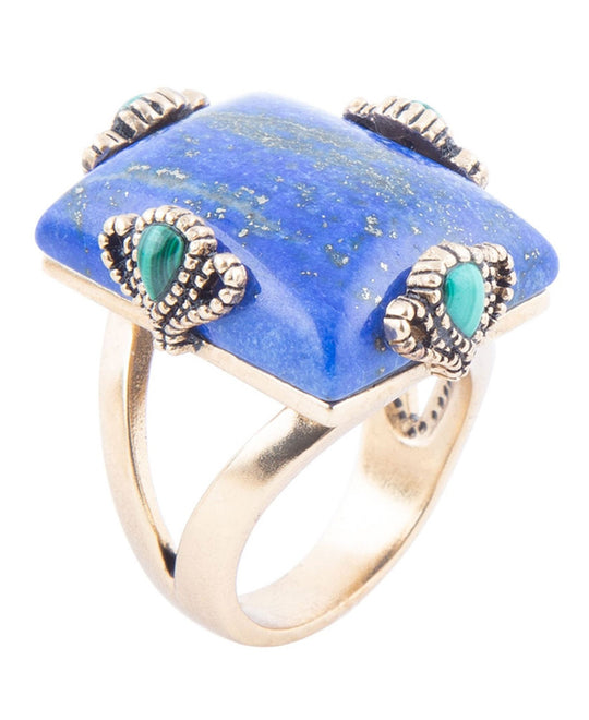 Prismatic Blue Lapis and Malachite Golden Ring