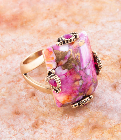 Prismatic Pink Spiny Oyster Matrix Statement Ring - Barse Jewelry