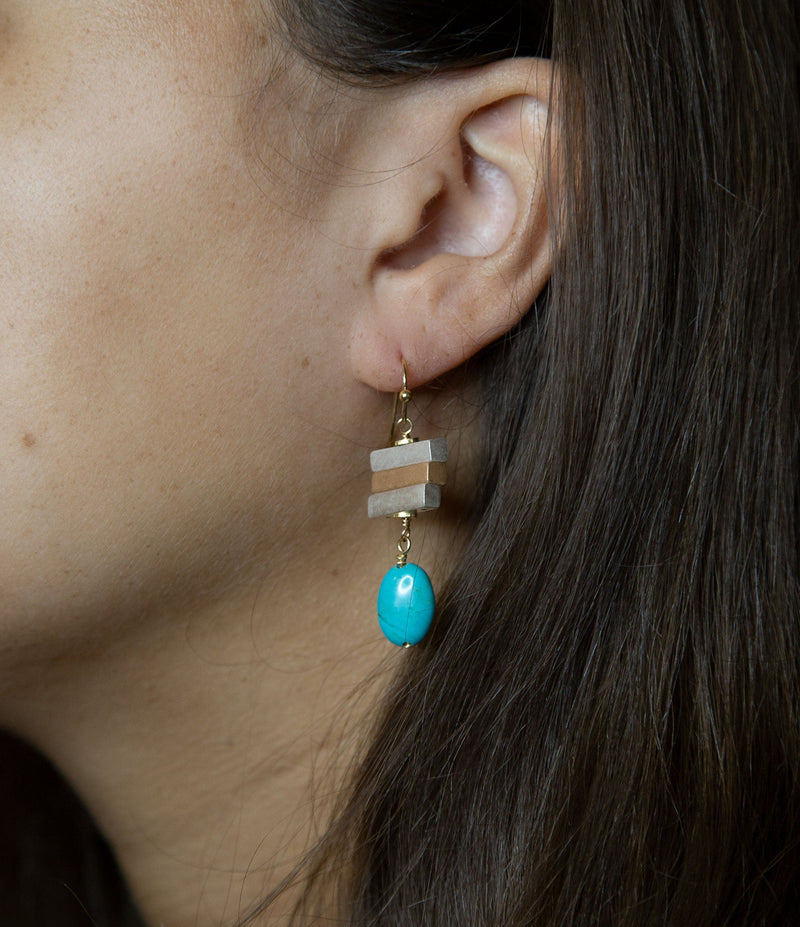 Pueblo Blue Magnesite and Mixhed Metal Drop Earrings - Barse Jewelry