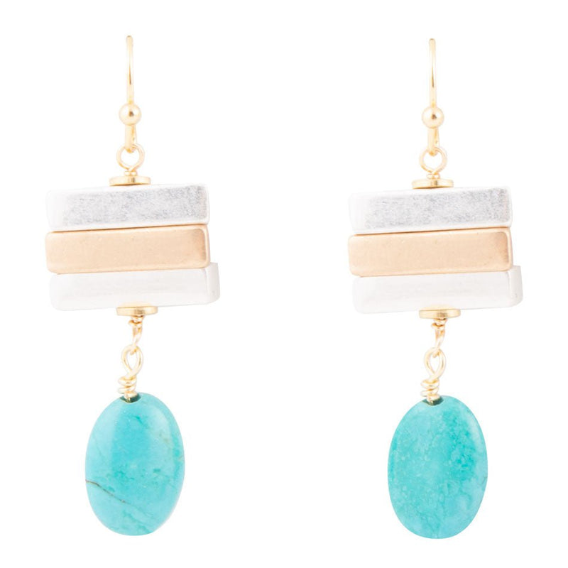 Pueblo Blue Magnesite and Mixhed Metal Drop Earrings - Barse Jewelry