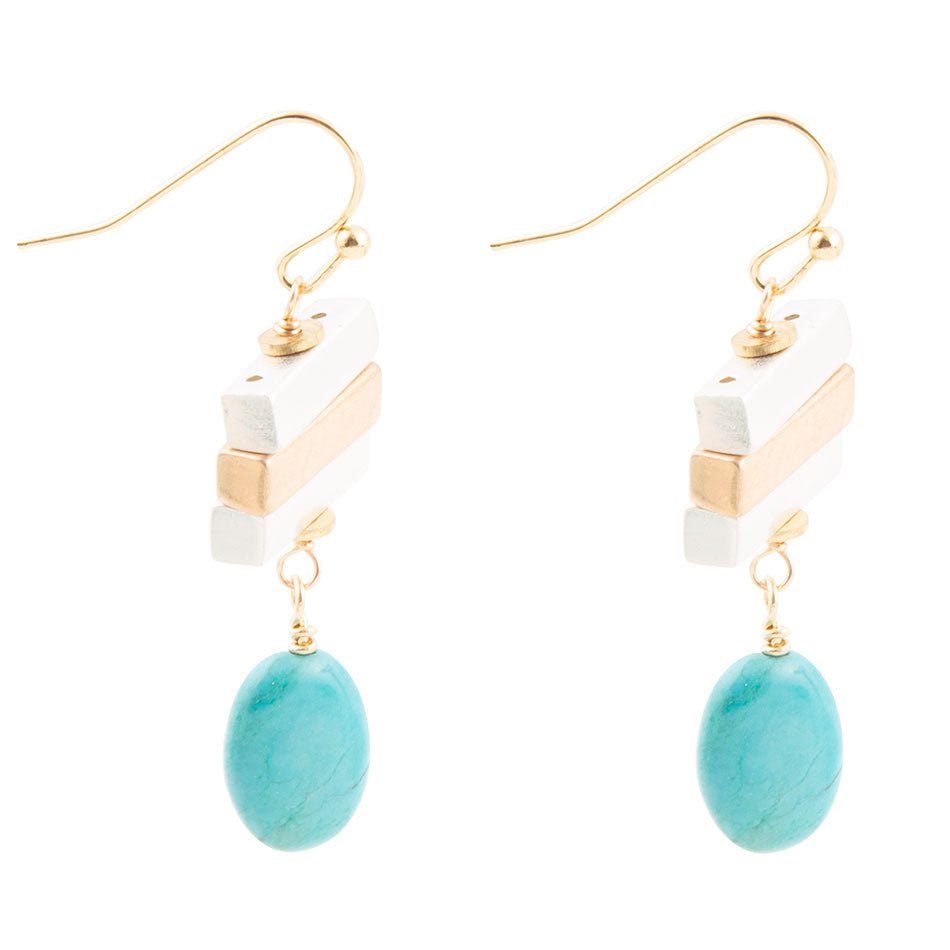 Pueblo Blue Magnesite and Mixhed Metal Drop Earrings - Barse Jewelry