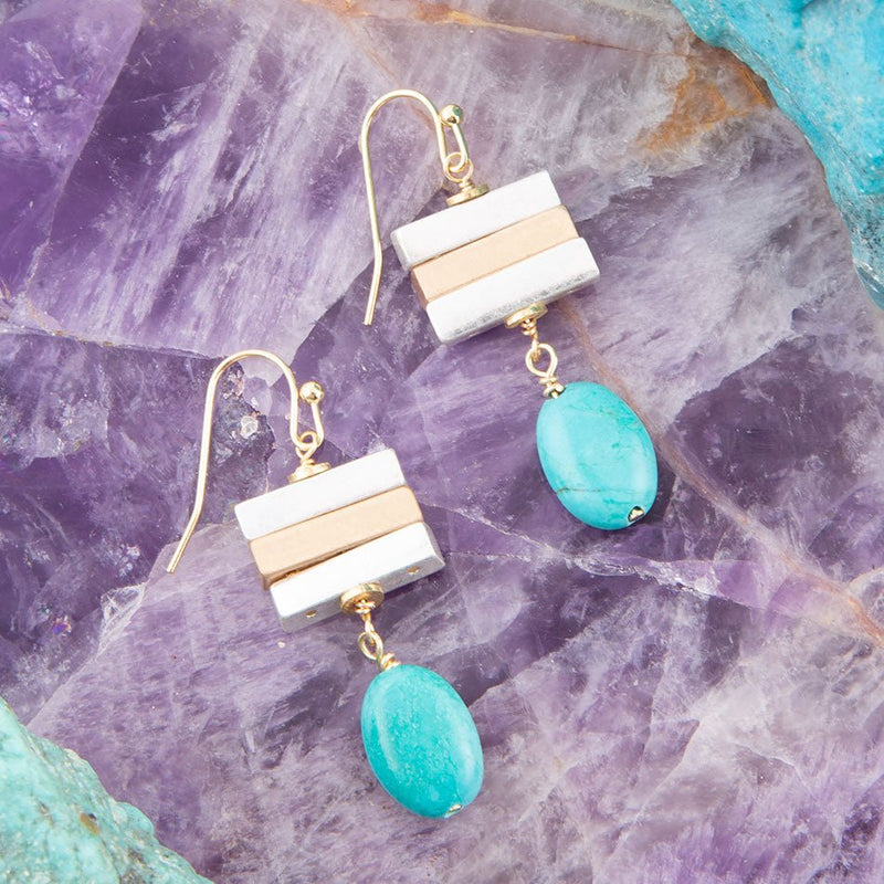 Pueblo Blue Magnesite and Mixhed Metal Drop Earrings - Barse Jewelry