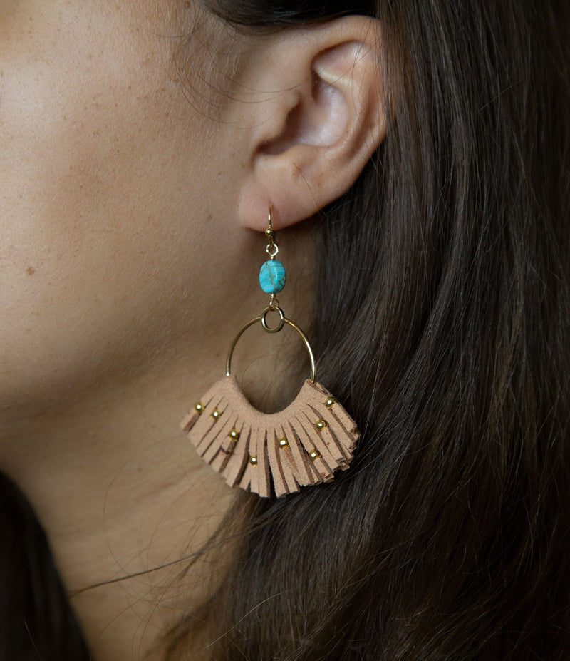 Pueblo Blue Magnesite Golden Fringe Earrings - Barse Jewelry