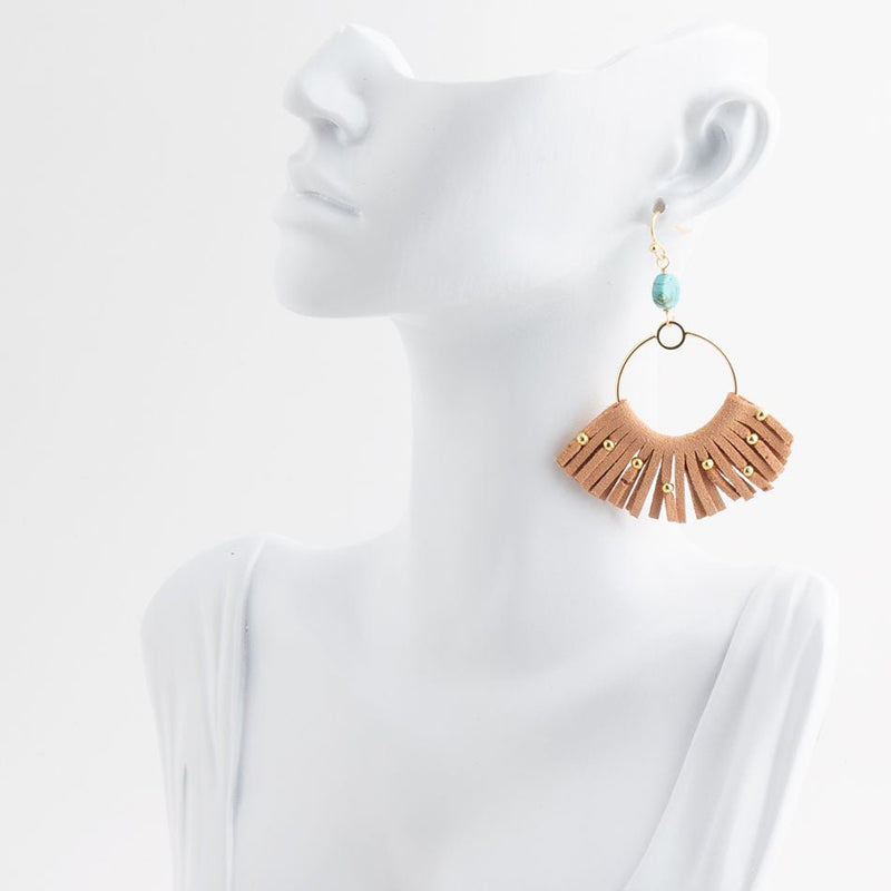 Pueblo Blue Magnesite Golden Fringe Earrings - Barse Jewelry