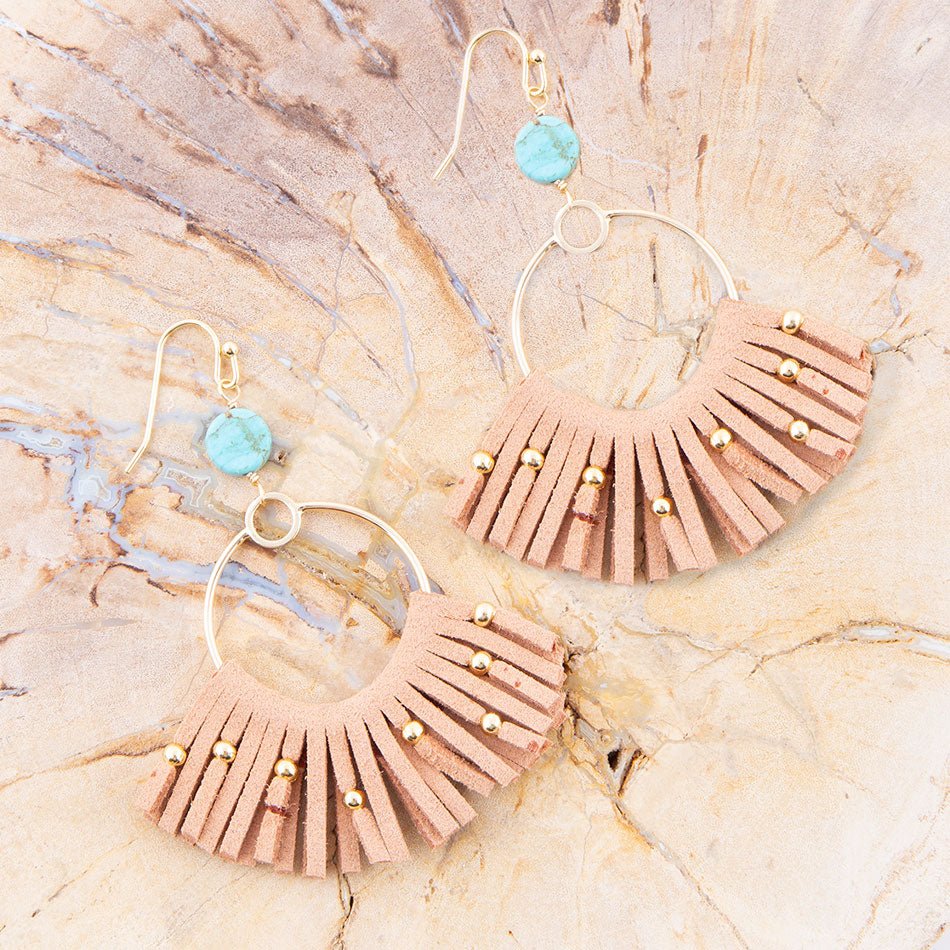 Pueblo Blue Magnesite Golden Fringe Earrings - Barse Jewelry