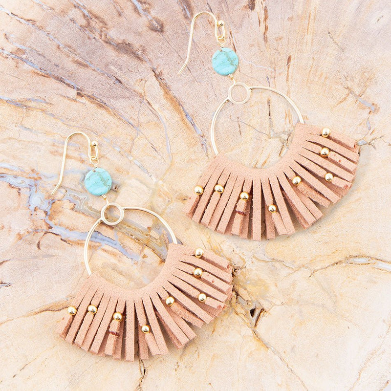 Pueblo Blue Magnesite Golden Fringe Earrings - Barse Jewelry