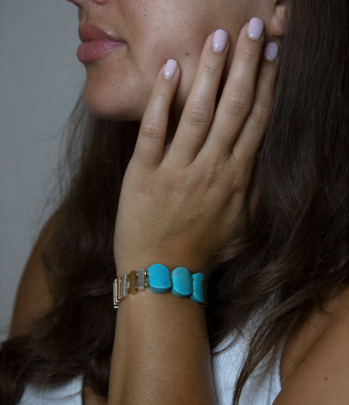 Pueblo Blue Magnesite Slim Stretch Bracelet - Barse Jewelry