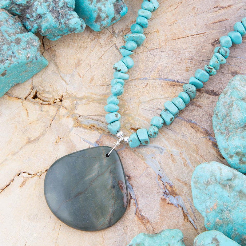 Pueblo Blue Turquoise and Jasper Sterling Necklace - Barse Jewelry