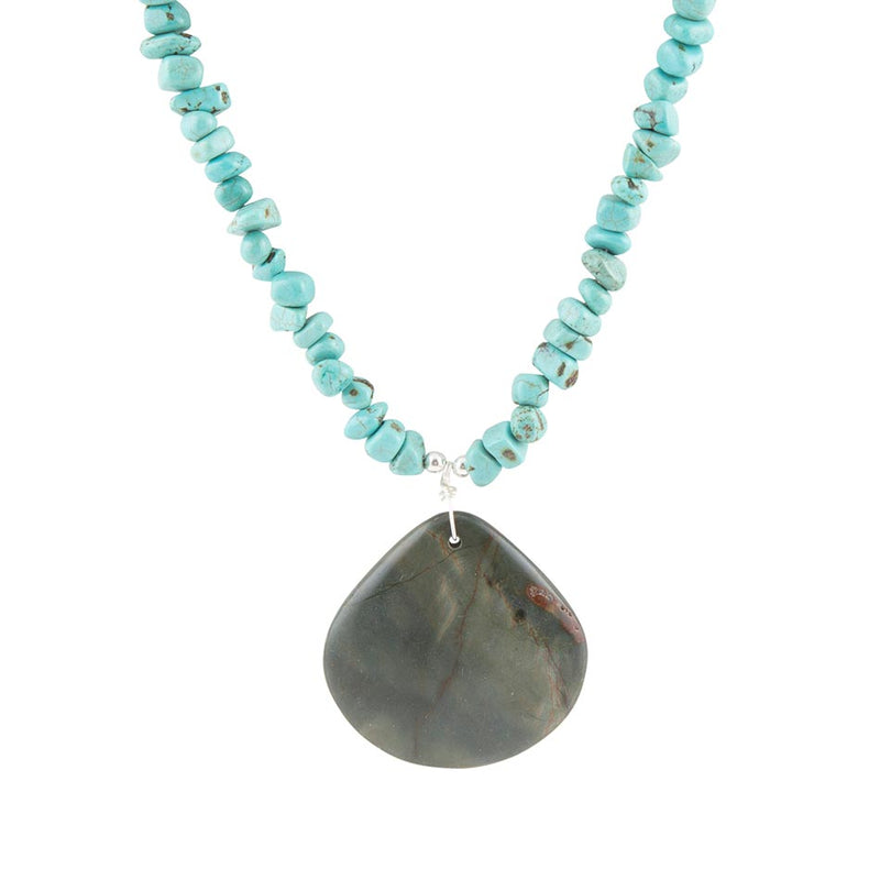 Pueblo Blue Turquoise and Jasper Sterling Necklace - Barse Jewelry