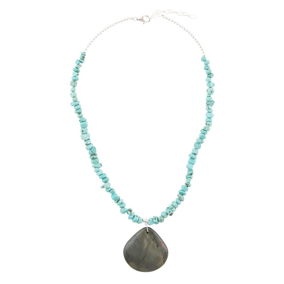 Pueblo Blue Turquoise and Jasper Sterling Necklace - Barse Jewelry