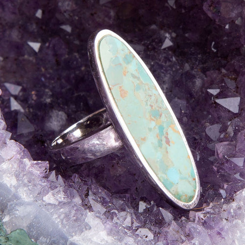 Pueblo Blue Turquoise and Sterling Silver Oval Ring - Barse Jewelry