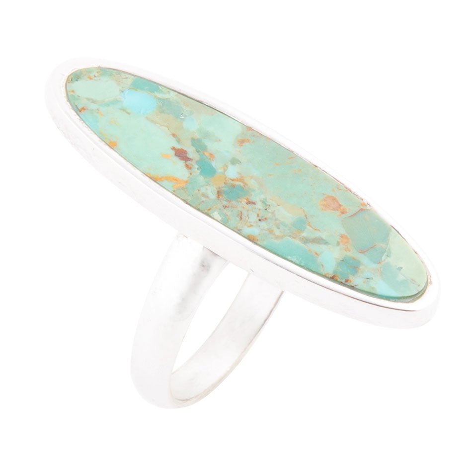 Pueblo Blue Turquoise and Sterling Silver Oval Ring - Barse Jewelry