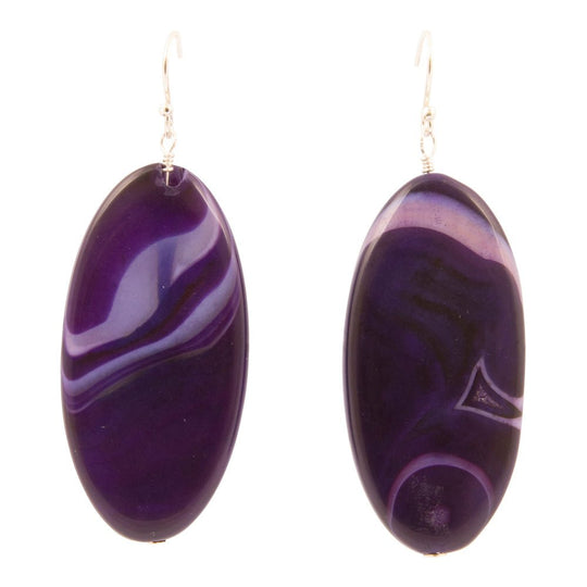 Purple Agate Slab Sterling Silver Statement Earrings