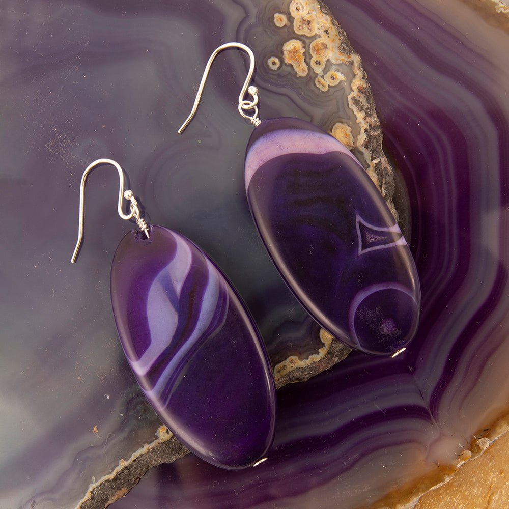 Purple Agate Slab Sterling Silver Statement Earrings - Barse Jewelry